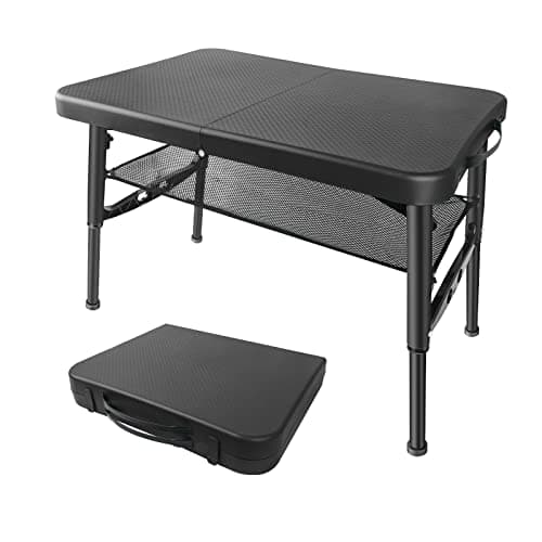 Boreeman Camp Table, Beach Height Adjustable Small Folding Portable Also Perfect as RV Picnic Lap Bed Trays for Eating and Laptops (Black)