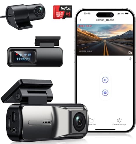 Dash Cam Front and Rear,2.5K 1080P Dual Dash Camera,64GB SD Card, Wi-Fi & App Control, 1.5’’IPS Display Car Camera, Voice Control, Night Vision, 24H Parking Mode, G-Sensor