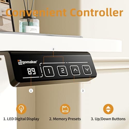 ERGOMAKER Electric Standing Desk, 31.5" x 23.6" Height Adjustable Sit Stand Desk with Splice Board for Home Office, Computer Desk Memory Preset (White Frame, White Desktop) 6