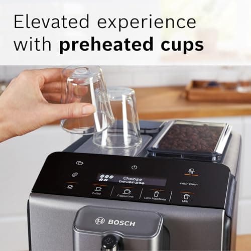 Bosch TIU20508 300 Series Fully Automatic Espresso Machine with Milk Express (in-cup frother), LCD + Touch Control Panel, Cup Warmer, OneTouch Milk-based Beverages and 5 Beverage Options, Dark Silver 8