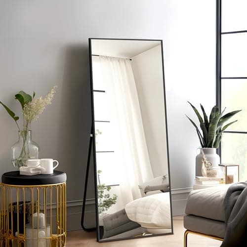 NicBex Full Length Mirror with Stand, 56"x19" Aluminum Alloy Frame Floor Mirror, Black, Shatter-Proof Glass - Free Standing, Leaning Against Wall or Wall-Mounted, for Bedroom Living Room Dressing Room 6