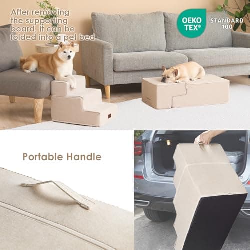 EHEYCIGA Dog Stairs for Bed 18" H, 4-Step Dog Steps for High Bed, Pet Steps for Small Dogs and Cats, Non-Slip Balanced Pet Ramp Indoor, Beige 5