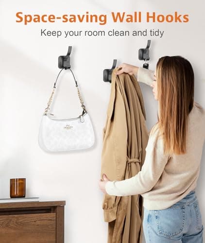 Optish Black Coat Hooks Wall Mount, Wall Hooks for Hanging, Towel Hooks Heavy Duty Backpack Hooks for Hat Coat and Towel (6Pack, Black) 4