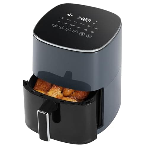 Sweetcrispy Air Fryer 6QT with Window, Square Airfryer Oven 12-in-1 for Family, 400°F Rapid Air Crispy Technology, Roast Bake Dehydrate, Nonstick & Easy-Clean Basket,Grey Black