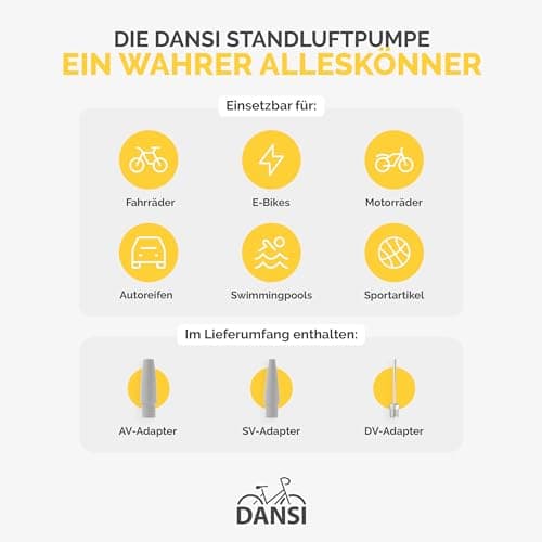 DANSI Bike Floor Pump with Gauge, Floor Bicycle Pump with Both Presta and Schrader Bicycle Pumps Valves High Pressure 180Psi Multi-Purpose Portable Air Pump for Road Bike MTB Sports Balls 6