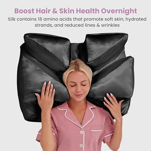 Cover Only Wife Pillow – 50% Mulberry Silk 50% Satin Pillowcase for Beauty Sleep, Hair & Skin Care – Zippered, Anti-Aging, Anti-Frizz, Cooling, Oeko-TEX Certified, Soft & Smooth Cover, Black 8