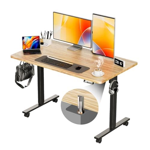 XINYAO Electric Standing Desk Height Adjustable Computer Desk, 48 Inches Sit Stand Desk Workstations with Hook, Ergonomic Table for Home Office Adjust Height Table with Wheels