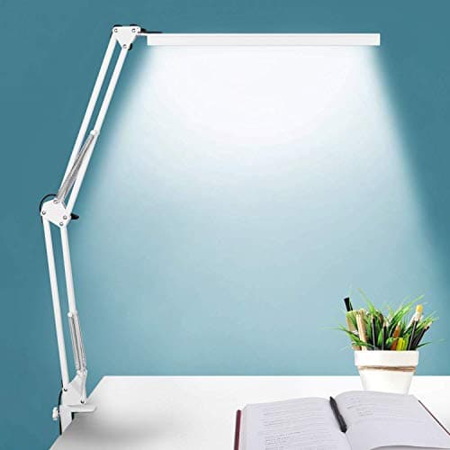 BZBRLZ LED Desk Lamp, Manicure Table Lamp, 16" Lamp Head, Dimmable Eye-Caring Drafting Light with 3 Color Modes, 10 Brightness Levels & Adapter, Memory Function(White)