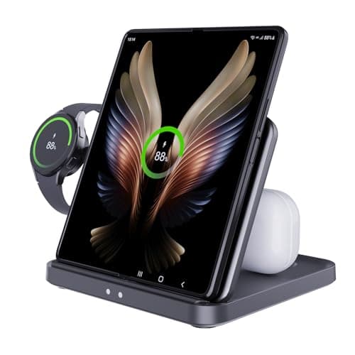 JOYVEVA for Samsung Z Fold 6/5 Wireless Charger Station, 3 in 1 Foldable Fast Charging Stand Dock for Galaxy Z Fold 4，Flip 6/5, S23/S22, Note20/10 Ultra, Watch 6/5/Pro/4/3, Earbuds 2/2 Pro/Live