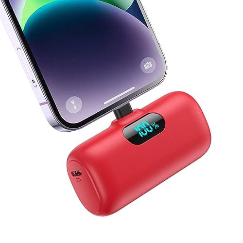 Small Portable Charger for iPhone,5000mAh PD Fast Charging Power Bank, Mini Plug-in Battery Pack Backup Charger Compatible with iPhone 14/14 Pro Max/13/13 Pro/12 Pro/11/XS/XR/X/8/7/6 etc- Dark Red