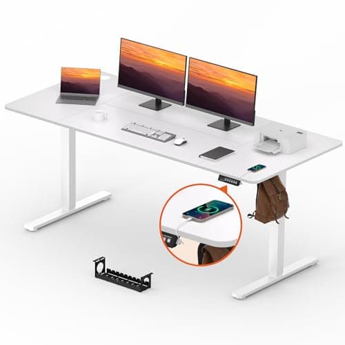 FitStand Standing Desk, Large 71x31 Inches Height Adjustable Stand Up Desk with Cable Management, Home Office Computer Desk with Memory Preset with Charging USB Port & Sedentary Reminder