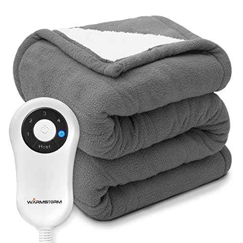 Warm Storm Heated Throw Blanket 50"x 60" Soft Polar Fleece & Sherpa Electric Blanket Throw with 5 Heat Settings 4 Hours Auto-Off Overheating Protection Heating Blanket for Couch Home Office Gray