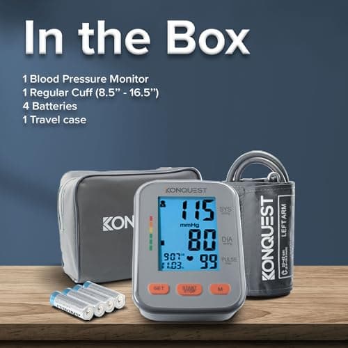 Konquest KBP-2704A Automatic Upper Arm Digital Blood Pressure Monitor – BP Machine with Large Cuff (8.5–16.5 in), Backlit Display, Digital, Irregular Heartbeat Detector – Tensiometro 5