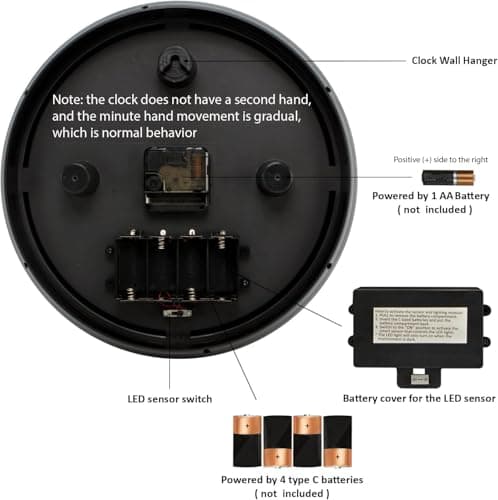 Evelyne LED Round Wall Clock - 12.5" Victorian Style Dial, Battery Operated, Night-time Sensor - Easy-to-Read Analog for Bedroom, Office & Living Room 5