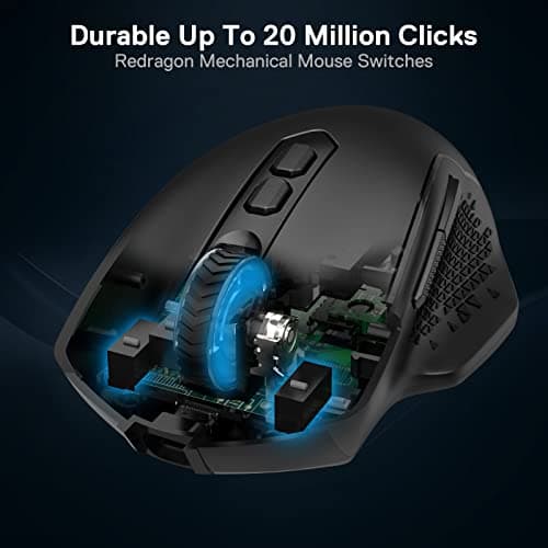 Redragon M810 Pro Wireless Gaming Mouse, 10000 DPI Wired/Wireless Gamer Mouse w/Rapid Fire Key, 8 Macro Buttons, 45-Hour Reliable Power Capacity and RGB Backlit for PC/Mac/Laptop 6