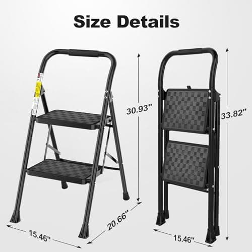 HBTower 2 Step Ladder, Step Stool for Adults,2 Step Ladder Folding Step Stool with Wide Pedal Ergonomic Design 7