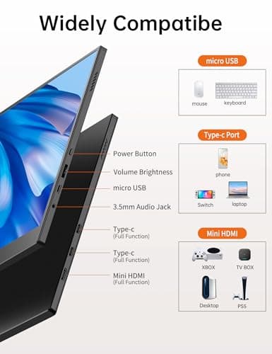 DAMRAPT Small Portable Monitor 10.5" 1920x1280 FHD 400Nits Eye Care Mini Travel Monitor w/Smart Cover & Speaker, HDR Portable Gaming Display, USB C HDMI External Screen for Laptop Switch, PS5/4 5