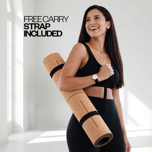 RAYFORCE Cork Yoga Mat 6mm – Non-Slip Grip Improves with Sweat – Thick Yoga Mat with Alignment Lines (72x26”) 7