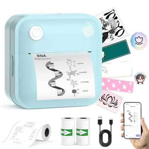 lopevi Label Maker - Portable Thermal Label Printer, Bluetooth Label Maker Machine Mini Sticker Printer with 2 Rolls Paper, Mini Sticker Printer with Multiple Templates for Phone
