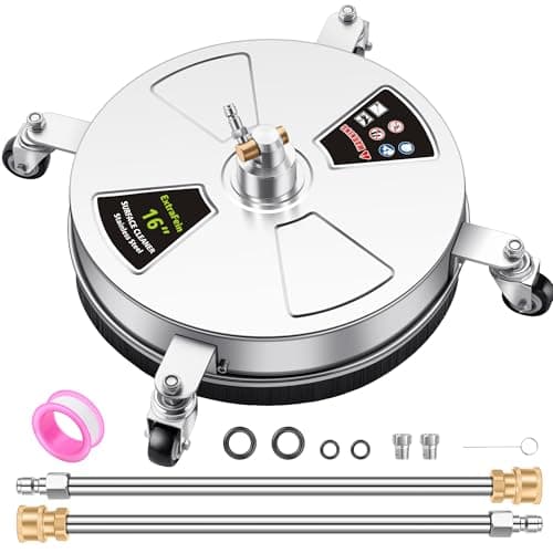 16" Pressure Washer Surface Cleaner Pro with 4 Wheels, Stainless Steel 2 Extension Wands, Power Washer Surface Cleaner Hot Water Supported for Patio Decker Concrete Driveway, 3000 PSI