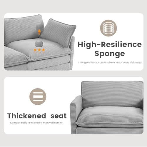 ROWHY Oversized Modular Sectional Sofa with Movable Ottoman, 112 Inch 4 Seat Modern Corduroy Sofa Set, Convertible L Shaped Couch for Living Room and Office, Light Grey 6