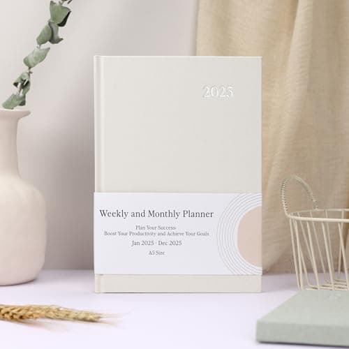 2025 Planner - Weekly and Monthly Planner, January 2025 - December 2025, Linen Hardcover, 2025 Calendar Planner Book with Tabs, Aesthetic, Perfect for Office Home School Supplies - (A5,Beige) 6