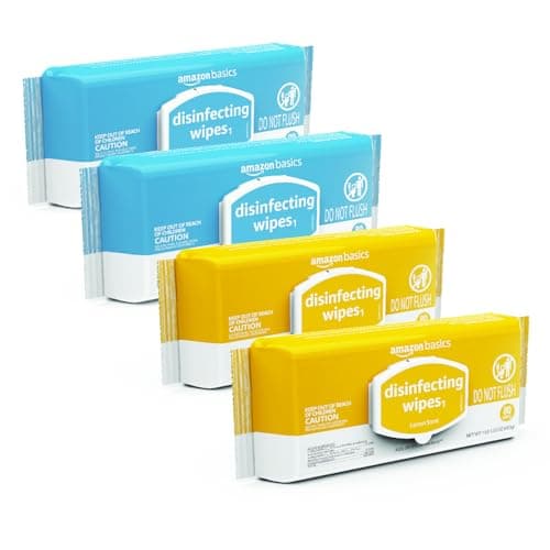 Amazon Basics Disinfecting Wipes, Lemon & Fresh Air Scent, Multi-Surface, Sanitizes/Cleans/Disinfects/Deodorizes, Strong & Convenient, 320 Count (4 Packs of 80)