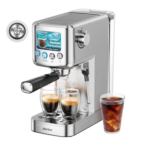 SOWTECH Espresso Machine 20 Bar, Compact Espresso Maker with Milk Frother, Stainless Steel Coffee Machine with 42 oz Water Tank for Cappuccino, Latte&Cold Brew, Home&Office, Silver
