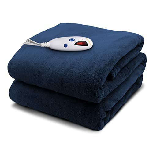 Biddeford Blankets Microplush Electric Heated Throw Blanket with Adjustable Heat Settings and Auto Shut-Off Timer, Machine Washable, Digital Controller, Throw, Navy Blue
