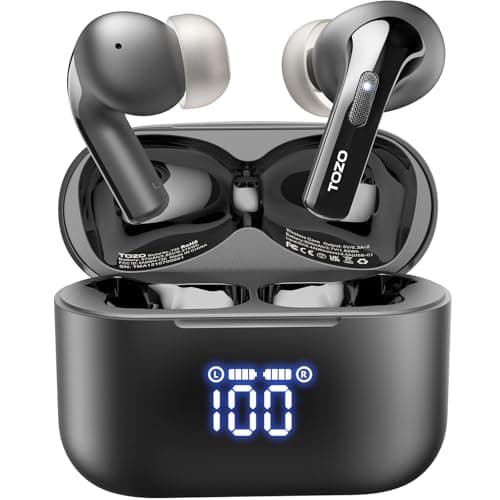 TOZO T20 Wireless Earbuds Bluetooth Headphones 48.5 Hrs Playtime with LED Digital Display, IPX8 Waterproof, Dual Mic Call Noise Cancelling 10mm Broad Range Speakers with Wireless Charging Case