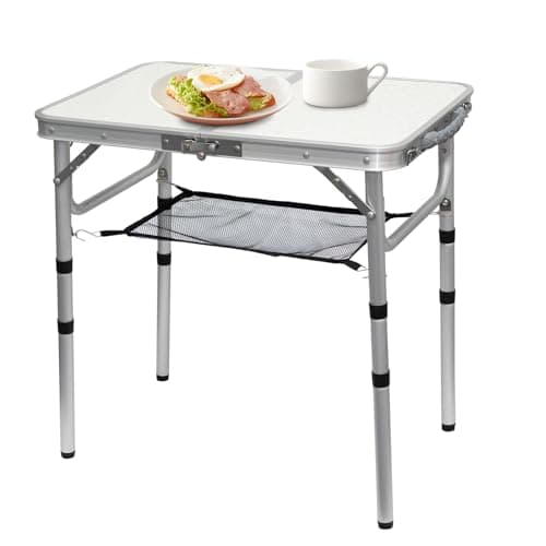 pollilar Small Camping Table 2Ft Folding Table 3 Adjustable Height Portable Lightweight Table Aluminum Fold Up Dining Table for Picnic,Beach BBQ,Cooking, Bed Working Outdoor & Indoor