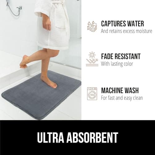 GORILLA GRIP Memory Foam Bath Rugs, Soft Absorbent Velvet Bathroom Mats, Durable Dots on Underside, Machine Washable Bathmat, Carpet Rug Room Decor for Shower Floor, 24x17 Mat, Graphite Gray 6