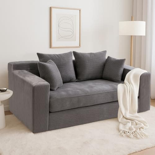 cidludto Convertible Sofa Bed, 3 in 1 Loveseat Folding Couch Bed Foldable - Boneless Couch & Floor Futon Sleeper, Corduroy Pull Out Sofa Bed with 4 Pillows for Living Room, Grey 9