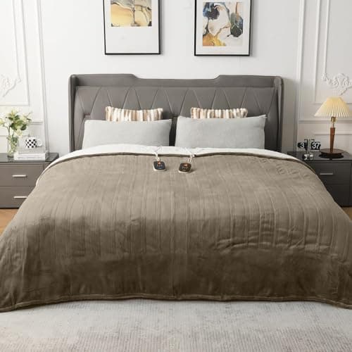 WOOMER Heated Blanket, Queen Size 84"x 90" Soft Flannel Fast Heating Blanket with Multi-Color Option, 10 Heating Levels & 0.5-12H Auto Off, Over-Heat Protection
