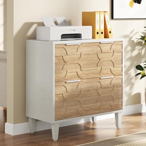 Tribesigns 2-Drawer File Cabinet, Lateral Filing Cabinet for A4/Letter/Legal Size, Office Storage Cabinet, Printer Stand with Storage Drawer for Home Office, White & Walnut 5