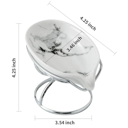 Dobbyby Leaf-Shaped Soap Dish – Premium Ceramic Soap Bar Holder with Self-Drainage System – Bar Soap Holder for Shower, Bathroom Sink, Kitchen – Waterfall Soap Dish with Stainless Steel Stand (SLIVER) 5