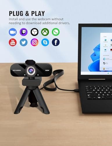 Catitru Full HD 1080P Webcam with Built-in Mic Wide Angle & Auto Focus Privacy Cover for PC/Laptop Plug & Play USB Camera Black 5