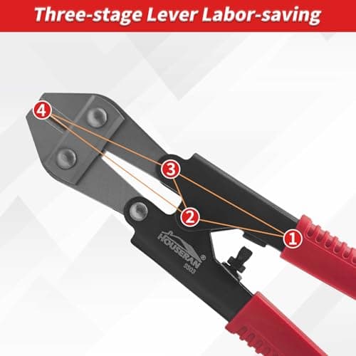 HOUSERAN Bolt Cutter 8 inch, Mini Bolt Cutter with Comfort Handle Grip, Safty Lock, Heavy Duty Bolt Cutter for Bolts, Steel Wires, Cables and Rivets 5