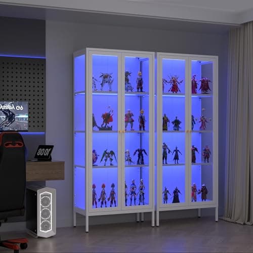 Polup Display Cabinet with 3 Color LED Lights and Tempered Glass, 66 Inch Tall Curio Cabinet with 3 Side Glass, White Display Case for Collectibles, Lighted Cabinets for Living Room- Assemble Required 9