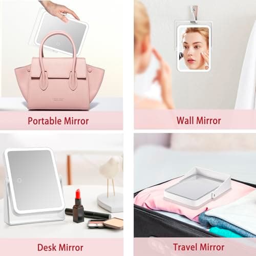 DESCHEN Rechargeable Travel Lighted Makeup Vanity Mirror with Lights and Magnification, Portable 10X/1X Magnifying Led Desk Mirror Makeup with 3 Color Light 6