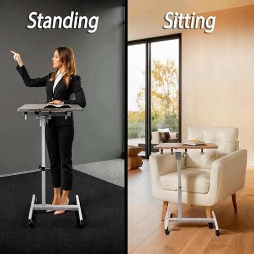 Saijax Adjustable Mobile Standing Desk - Height Adjusts from 23" to 35" with Lockable Wheels - Sleek Oak Finish - Standup Desk for Remote Work, Study & Relaxation - Rolling Design 6