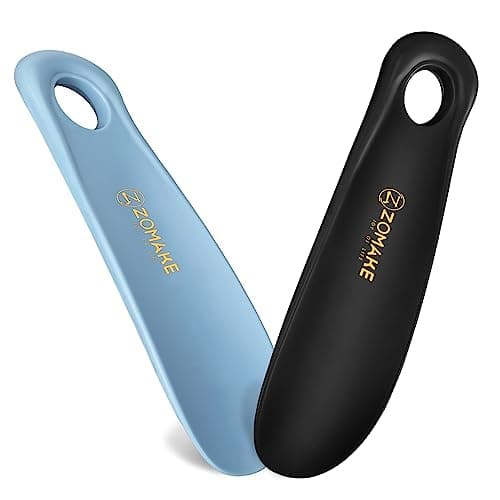 ZOMAKE Plastic Shoe Horn for Kids Men Women,Travel Small ShoeHorn Size,Portable Shoe Spoon Boot Horn Helper 7.3''(Black,Blue)