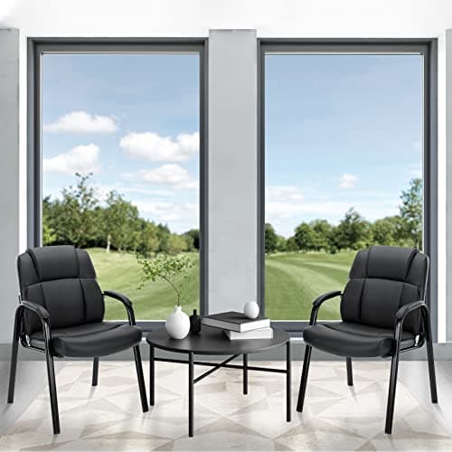 Sweetcrispy Waiting Room Chairs Set of 2, Office Desk Guest Chair with Padded Arms for Elderly Home Reception Area Conference Room Lobby Side, Big and Tall PU Leather Without Wheels, Black 8