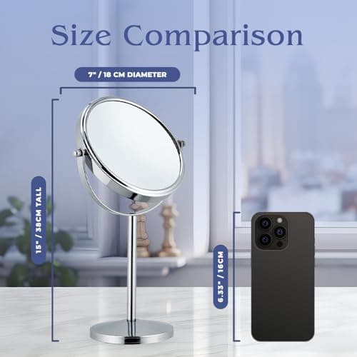 10X Magnifying Makeup Mirror on Round Stand for Tabletop, Bedroom Vanity Desk and Bathroom Counter - Free Standing Double Sided 10X/1X Magnification Mirror - 7" Wide and 14" Tall (Chrome) 7