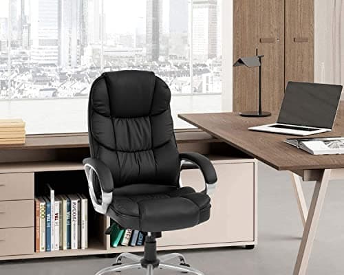 FDW Office Chair Computer High Back Adjustable Ergonomic Desk Chair Executive PU Leather Swivel Task Chair with Armrests Lumbar Support (Black) 8