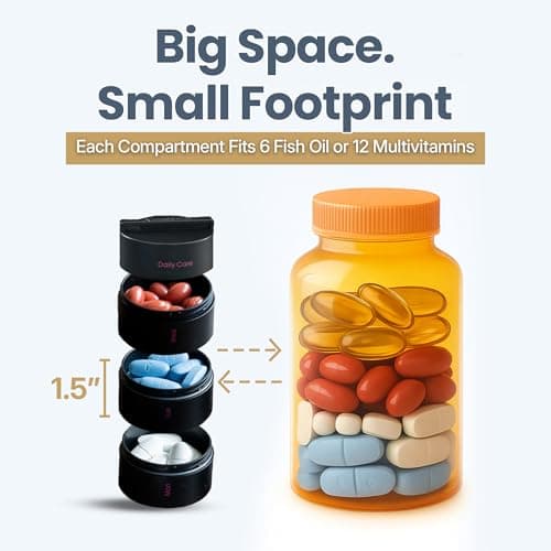 Ankomn 7 Day Travel Pill Organizer - IPX7 Rating Waterproof, Airtight & Portable Pill Case for Vitamins - Durable Weekly Supplement Case with Stackable Compartments for Outdoor Use - Black 6