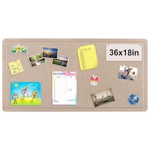 Foldable Bulletin Felt Board, 36x18 Inches Cork Board Alternative, Large Felt Board Decorative Pin Board for Wall, Foldable Photo Board Self-Adhesive Vision Board with 36 Pushpins Khaki