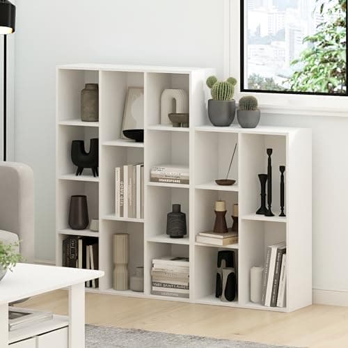 Furinno LUDER Book Shelf, 11-Cube Bookshelf, Reversible Bookcase, 9.4 x 29.1 x 41.7, for Living Room, Bedroom, Home Office, White 10