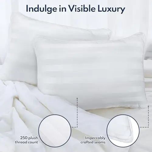 DIORIS Pillows Queen Size Set of 2 - Luxury Hotel Bed Pillows for Sleeping, Supportive Side Sleeper Pillow for Neck and Shoulder Pain Relief, Down Alternative Fill for Back, Stomach Sleepers 5