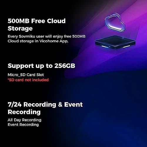 SOVMIKU 2CA3 AI Auto Tracking Mini 2K Security Camera Wireless Outdoor, Two-Way Audio, 9.8Ft Power Cable, Easy to Setup, 360° View, Pan/Tilt, Color Night Vision, Audible Flashlight Alarm, SD Slot 7